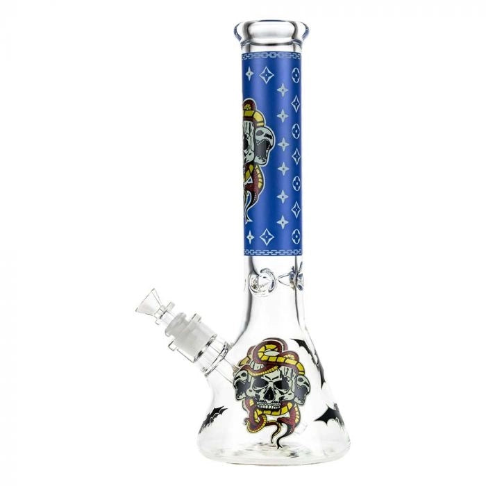 Beaker Ice Skull Print Bong with Glow in the Dark Snake