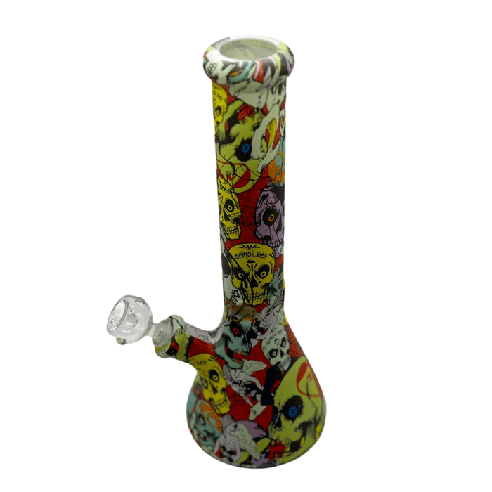 Colorful Skull-Themed Glass BONG Water Pipe