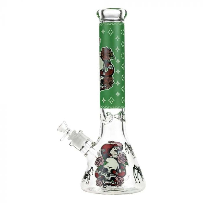 Beaker Ice Skull Print Bong with Glow in the Dark Snake