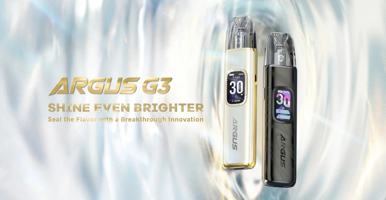 A detailed specification sheet for the VooPoo Argus G3 device, highlighting its features and specifications