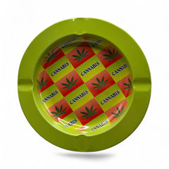 Decorative Green Cannabis Pattern Metal Ash Tray