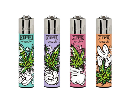 Cartoon-style Clipper lighter with a scaled pattern of green leaves