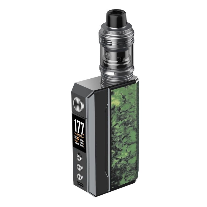 Drag 4 kit in TPD version with 2ml e-liquid capacity, gunmetal accents, and forest green