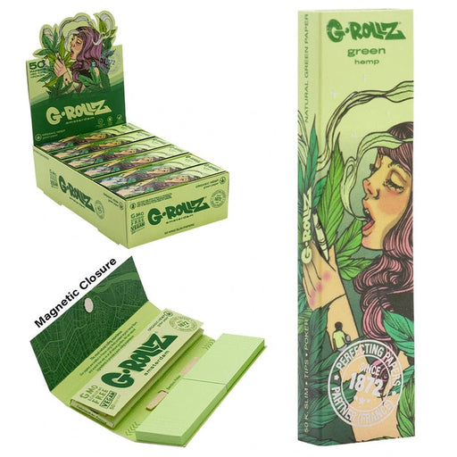 G-Rollz 'Mushroom Lady' organic green hemp king size slim rolling papers with tips