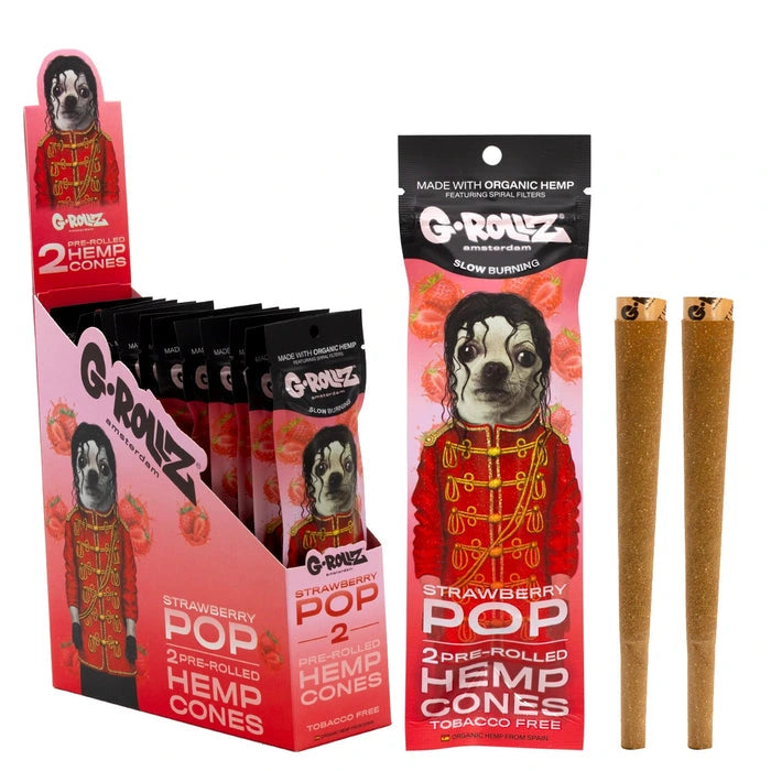 G-Rollz Strawberry Pop pre-rolled hemp cones in sweet strawberry flavor