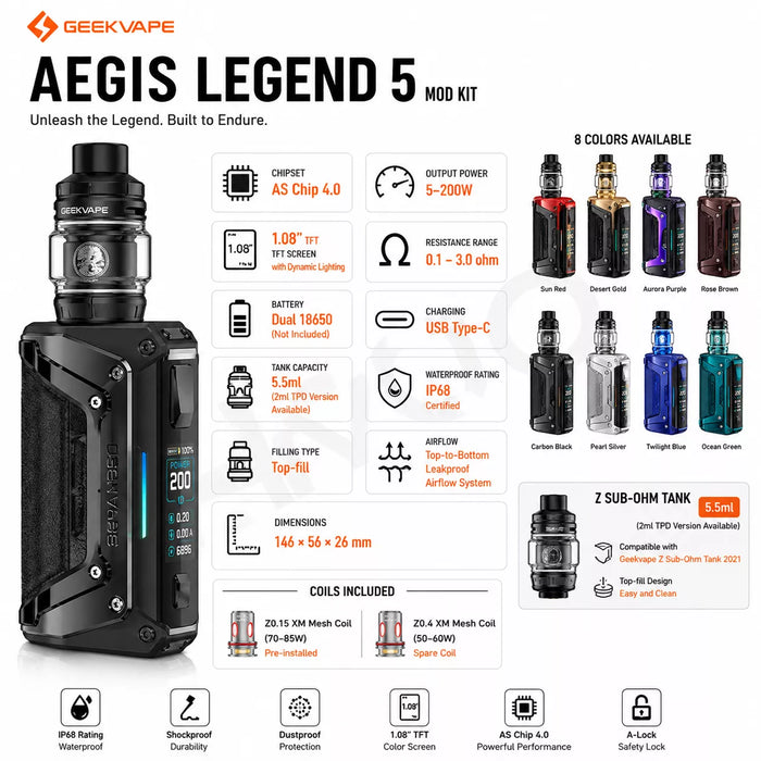 GeekVape Aegis Legend 5 Vape Kit – Advanced Dual Battery Mod Kit