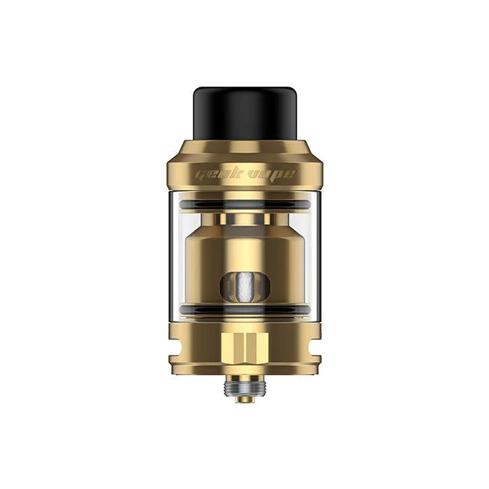 Geekvape Obelisk Tank in gold with wide airflow and mesh coil support

