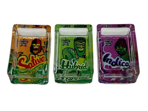 Glass rectangular ashtray with stylish gorilla design