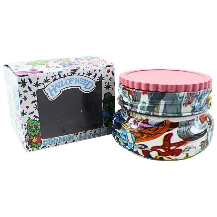 Hall Of Weed Leaf 3-Part Glass GRINDER Jar