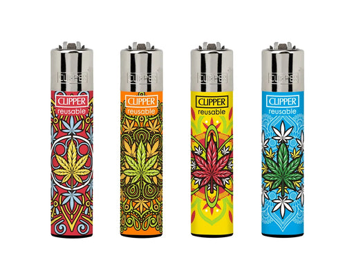 Clipper lighter featuring a vibrant mandala design, refillable and eco-friendly.