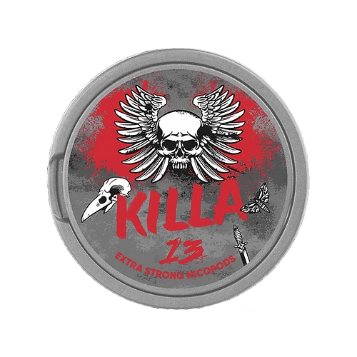 Killa 13 nicotine pouches can with strong tobacco-free nicotine portions