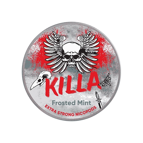 Killa Frosted Mint nicotine pouches in a round can with cool mint design