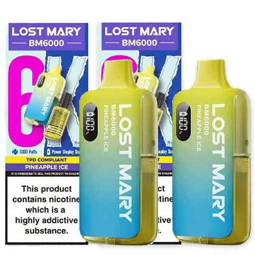 Lost Mary BM6000 Prefilled Pod Kit with digital display showing battery life.