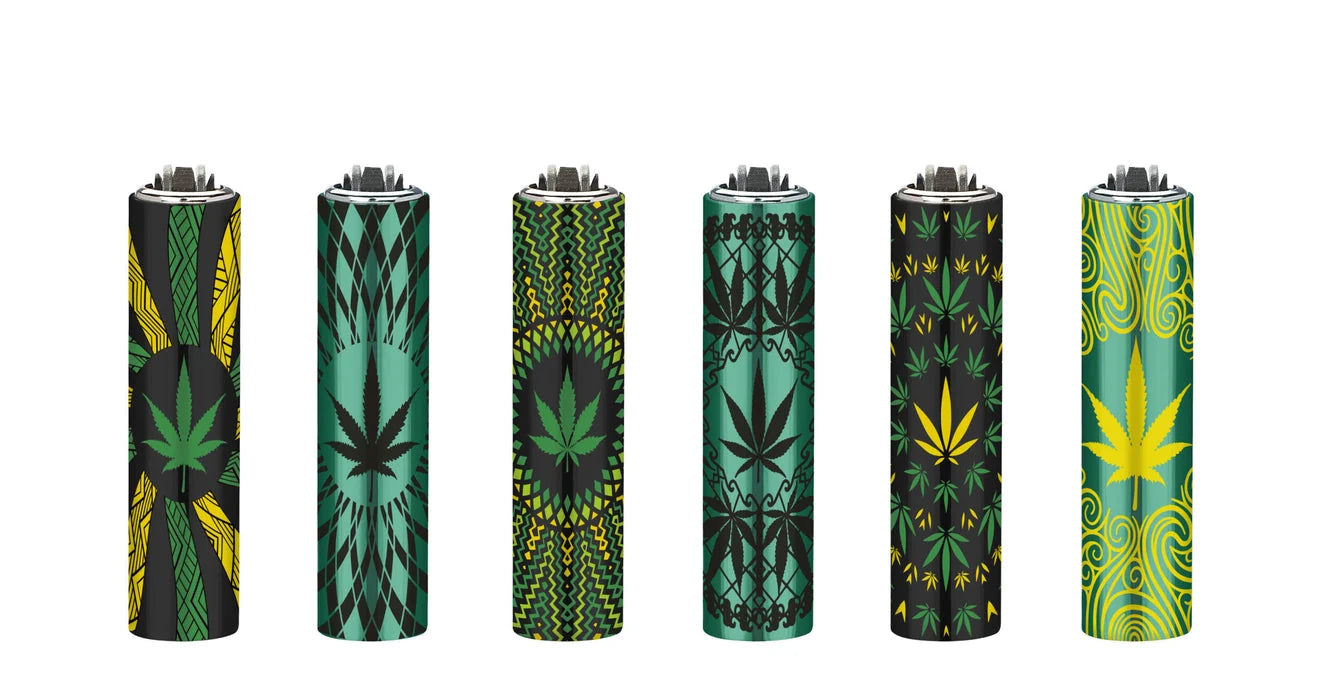 Collection of Mandala Weed-themed micro covers for Clipper lighters