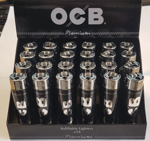 OCB Black Clipper Lighter with sleek black design and refillable flame