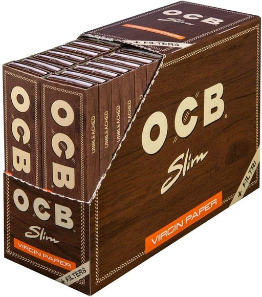 OCB Kingsize Slim Virgin Rolling Papers with Tips Full Box