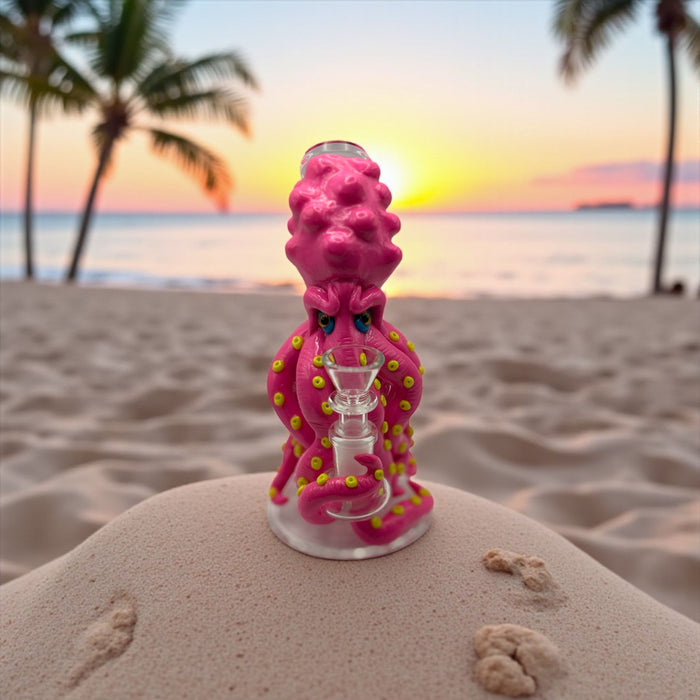 Pink Octopus Ceramic Water Pipe – Unique 3D Tentacle Design with Eye Detail