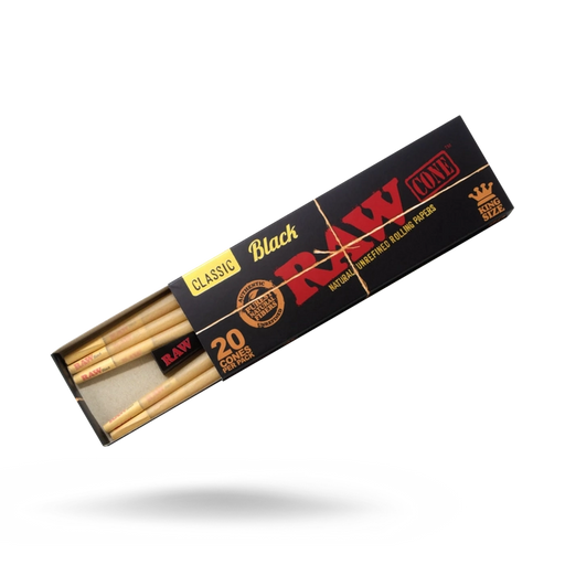 RAW Classic Black King Size Cones 20 Pack premium pre-rolled rolling papers