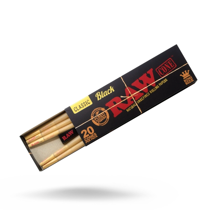 RAW Classic Black King Size Cones 20 Pack premium pre-rolled rolling papers