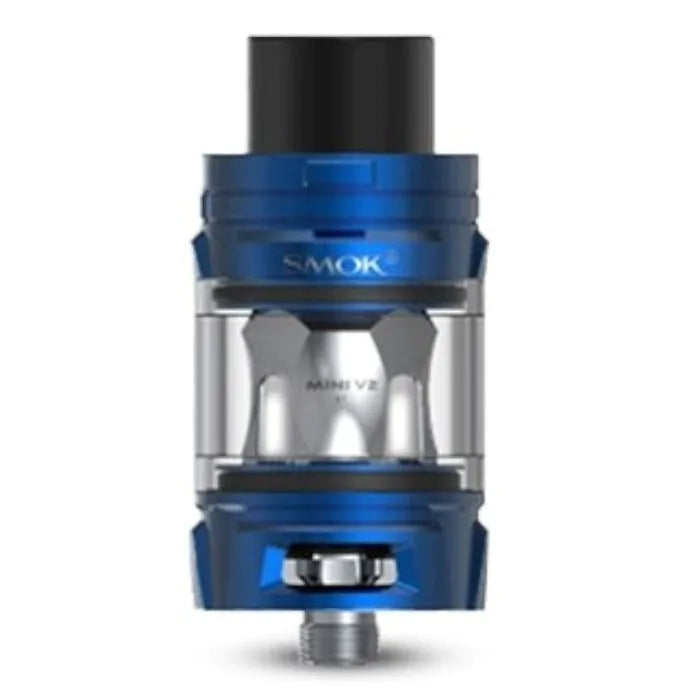 SMOK TFV Mini V2 Tank in vibrant blue finish with top-fill design and mesh coil compatibility