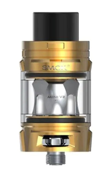 SMOK TFV Mini V2 Tank in gold finish, ideal for sub-ohm vaping and intense flavor
