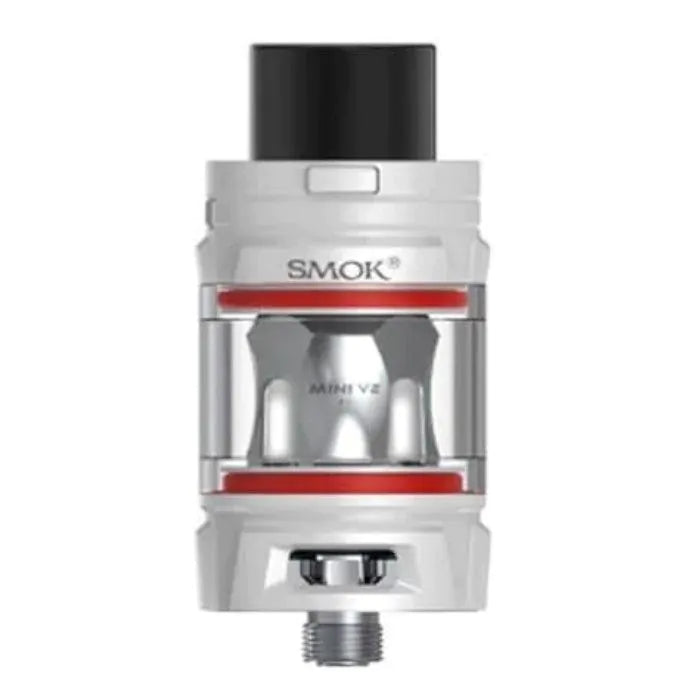 SMOK TFV Mini V2 Tank in clean white finish with top-fill system and wide airflow control
