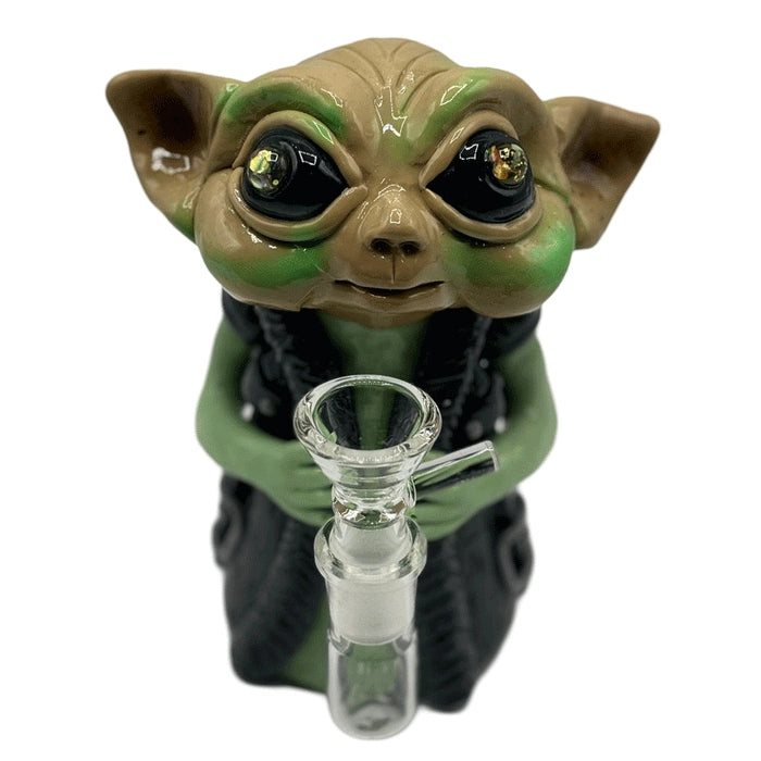 Handcrafted Star Wars Yoda water bong made of glass and clay, designed as a collectible smoking pipe.