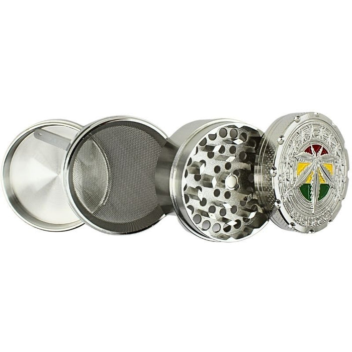 Herb Grinders Metal GRINDER Silver Rasta Leaf